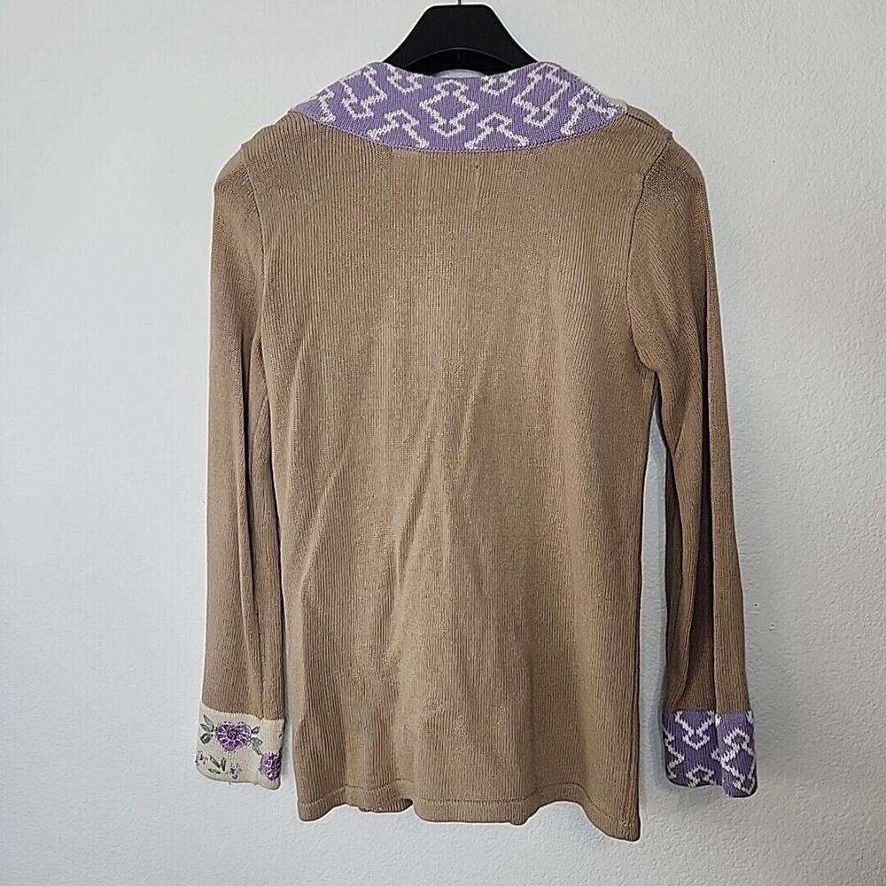 Storybook Knits M Asian Inspired Cardigan Purple Tan Geisha Fan Grandmacore - Picture 2 of 12